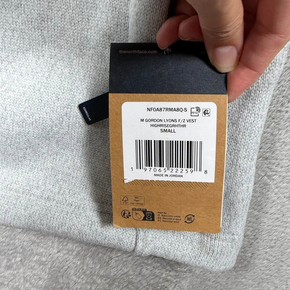 The North Face Gordon Lyons Full Zip Vest Mens Small Grey Fleece NF0A87RM NWT